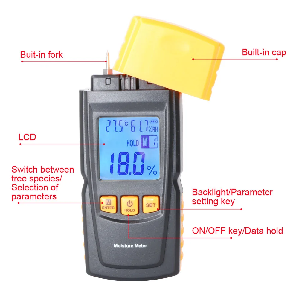 Humidimètres Digital inductif Wood Humier Mobilier Grand écran LCD Timber Detecteur humide Distecteur de densité de niveau 10 Outils de mesure Appareils de mesure 