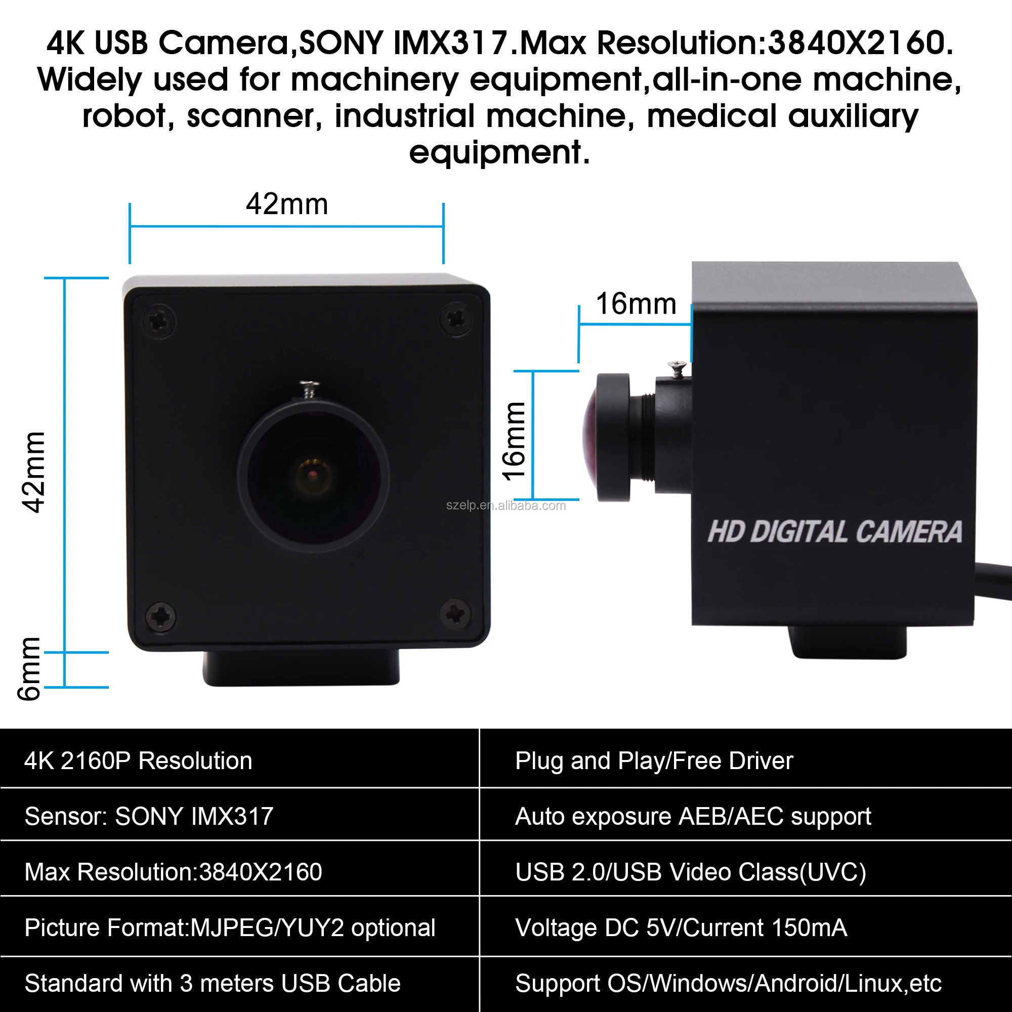 Elp Ultra Hd Imx317 Sensor Mini 4k Camera Usb Webcam Uvc Linux Android ...