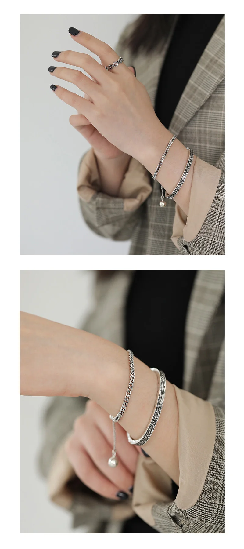 现代饰品手链s925纯银4毫米n链圆形调节佛珠手链