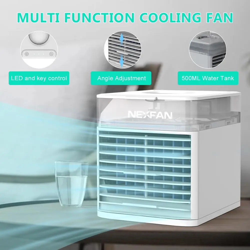 Leakproof Desktop USB Humidifier&Mobile Air Conditioner for Home 4 in 1 Evaporative Cooler With 7 Colors LED UV version Nexfan Mini Cooling Air Cooler With USB Office Portable Air Conditioner 