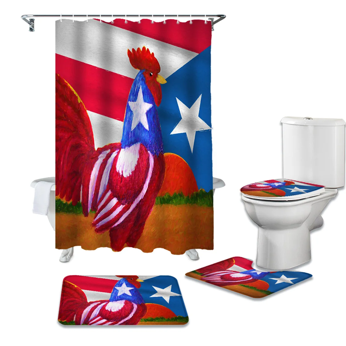 Puerto Rico Flag Amazon Hot Sale Red Car Coqui Frogs 4 Pcs Rugs