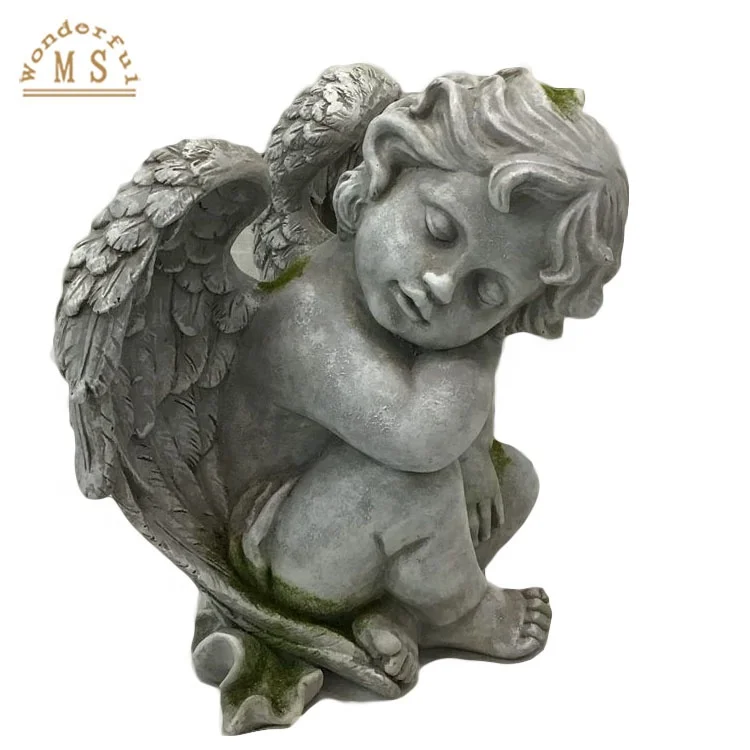 Factory Supplying with Polistone white love angels figurine Resin cherub for wedding gift decoration Cupid angel Garden Statue