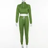 Green crop top and pants women two piece set women jump racing sport custom yoga sweat track suit 2 piece set women