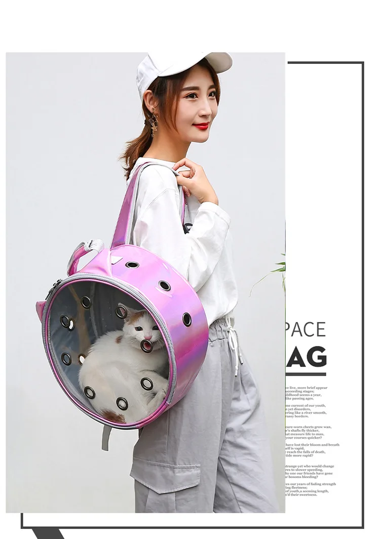 Portable Breathable PU PVC Transparent Pet Cat Carrier Travel Backpack Bag