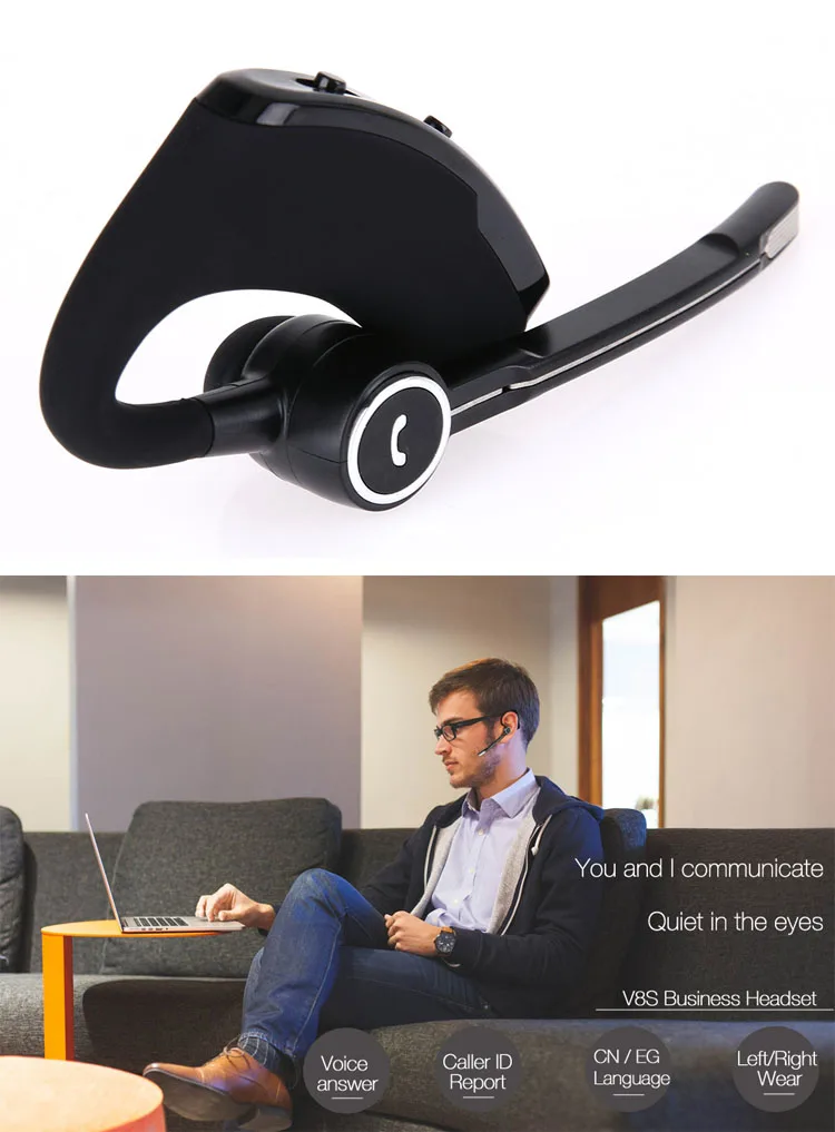 V8 V8S V9 Stereo Smart Bluetooth 4.1 Earphone Business Wireless Headset Ear-hook Headphones with Mic For phones