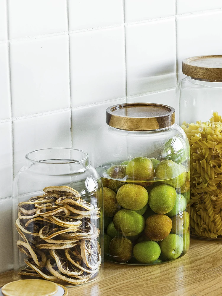 1300/2000/2800ml Glass Acacia Lid Big Size Borosilicate Glass Jar