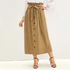 Abaya Camel Paperbag Waist Single Breasted Belted Skirts Womens Summer Autumn High Waist Solid Flared A Line Long Skirt HSS9496