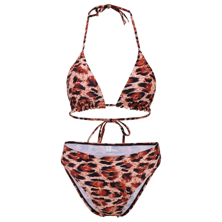 Neno Animal Print Swimsuit Deep V Neck Halter Women 2 Piece Leopard ...