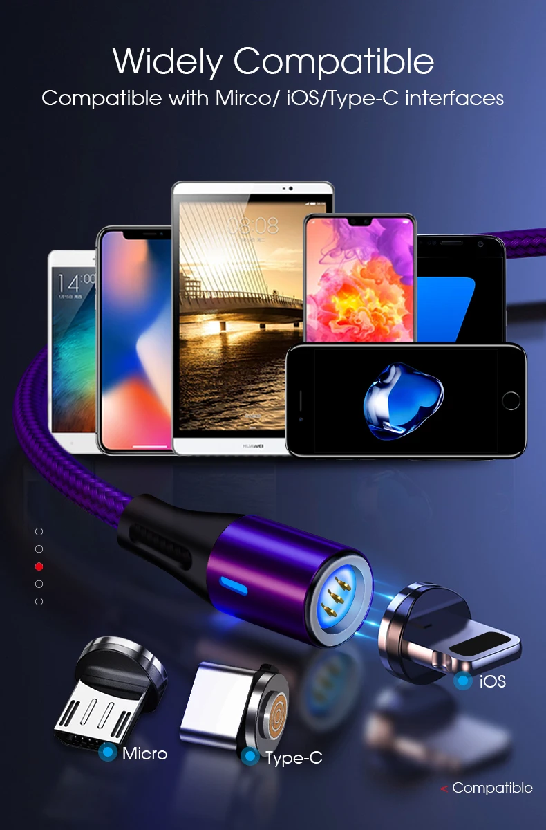 Vothoon 3 in 1 Magnetic Fast Charging Cable 3A USB Type C Fast Cable Micro USB Data Cable - ANKUX.COM