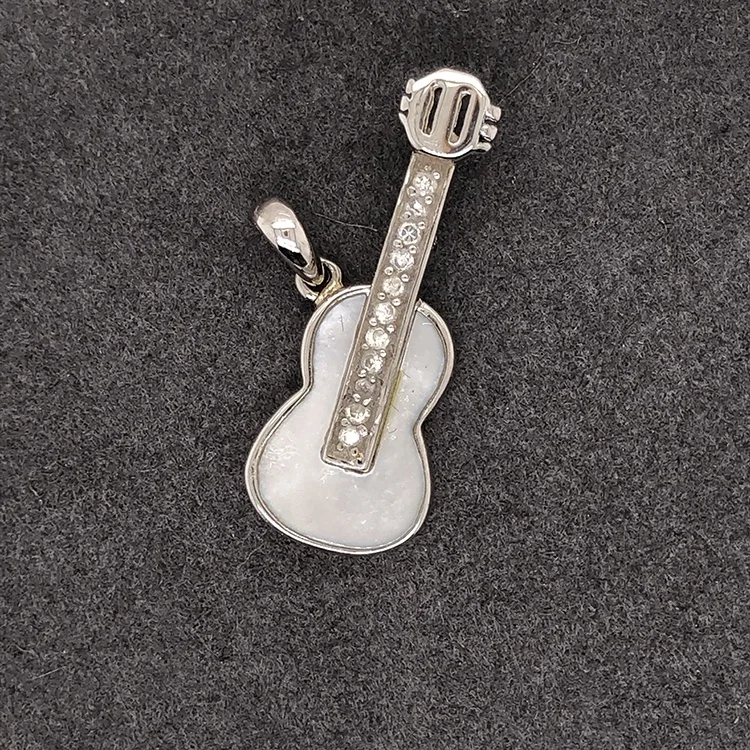 White Shell Guitar Shape Silver Cz Fashion Pendant Agate Geode Drusy Jewelry