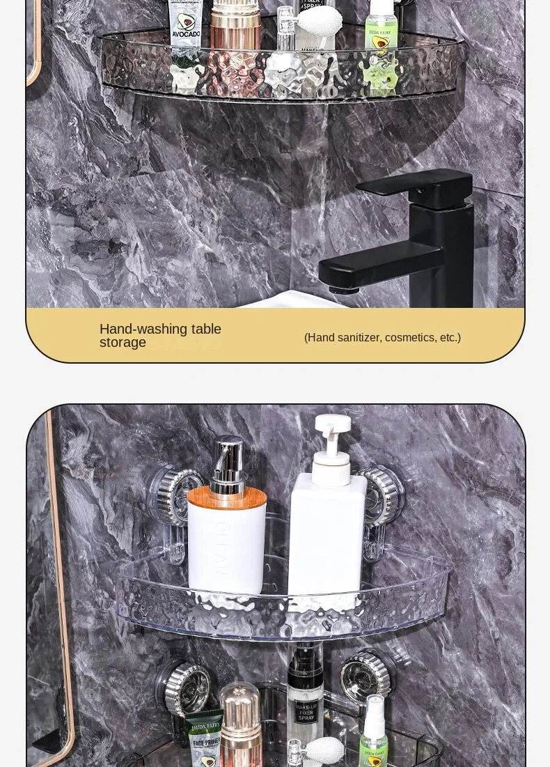 Modern Plastic New Suction Cup Triangle Storage Rack Punch-Free Wall-Mounted Bathroom Toilet Washstand Corner Storage Rack
