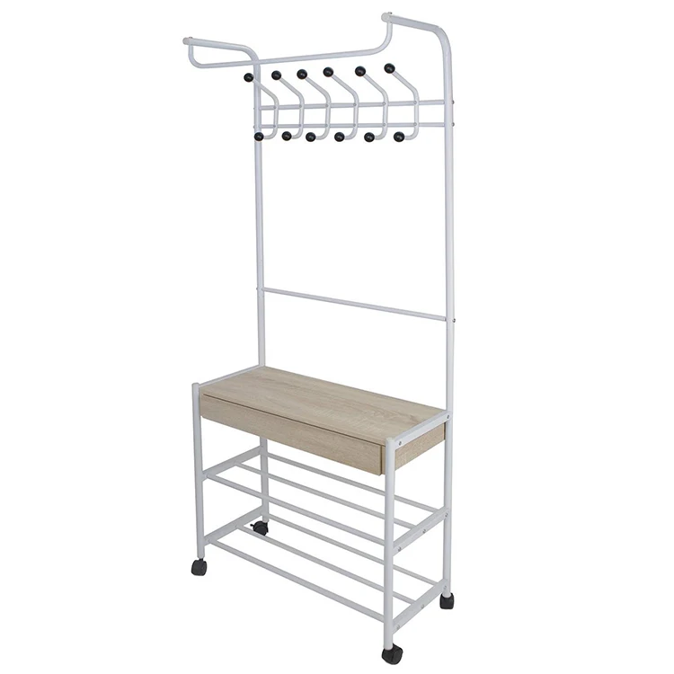 Metal Entryway Shoe Storage Bench With Coat Hat Racks Hooks