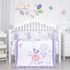 Beautiful flowers theme printed baby bed set violet pleated new born baby bedding set