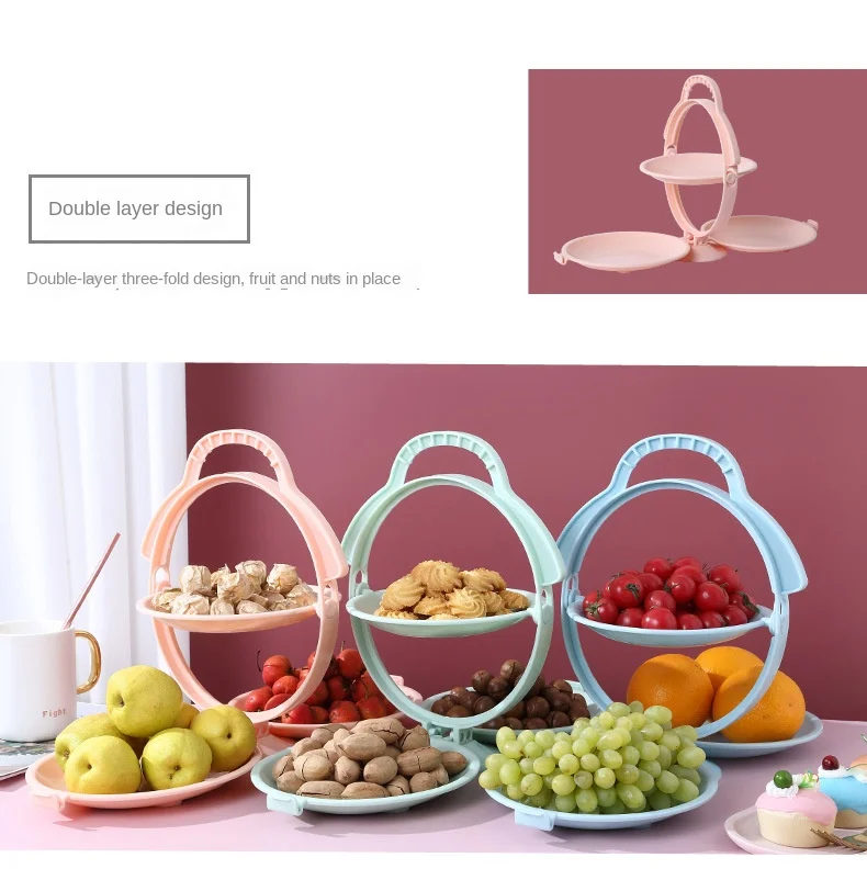 Creative Folding Fruit Plate ABS Shelf Candy Dish Living Room 3 Layer Fruit Bowl Snack Cake Dessert Display Stand Storage Box