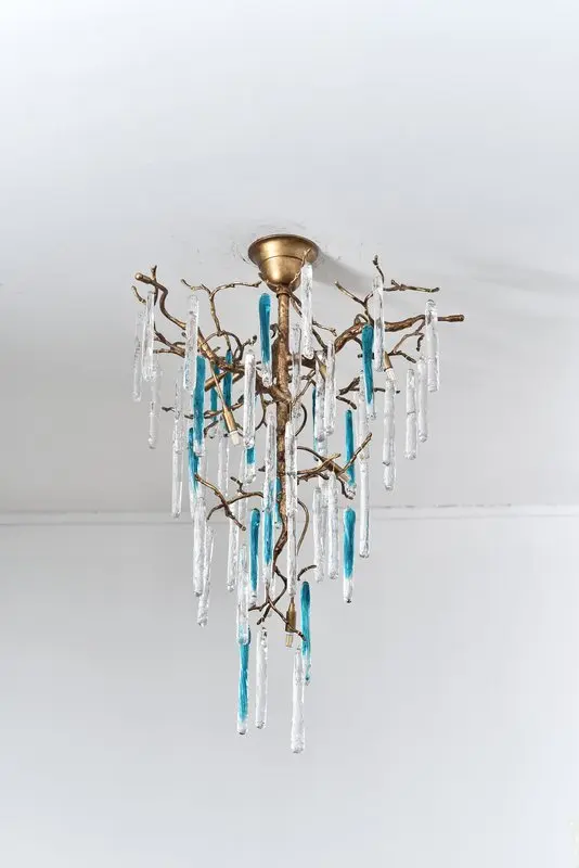 MEEROSEE Staircase Chandelier Aqua Lamp Blue Crystal Pendant Chandelier Gold Copper Lights Lamps Rattan Pentateuch MD87015