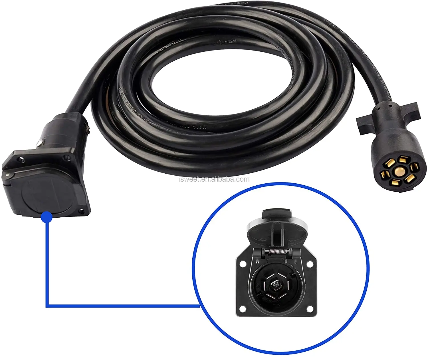 H10254 7way Trailer Extension Cord Wire 12 Ft 7 Pin Connector Plug For