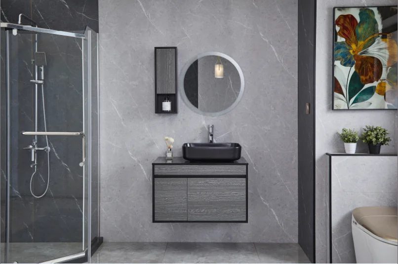 Entop modern design bathroom cabinet with counter-top and resin basin