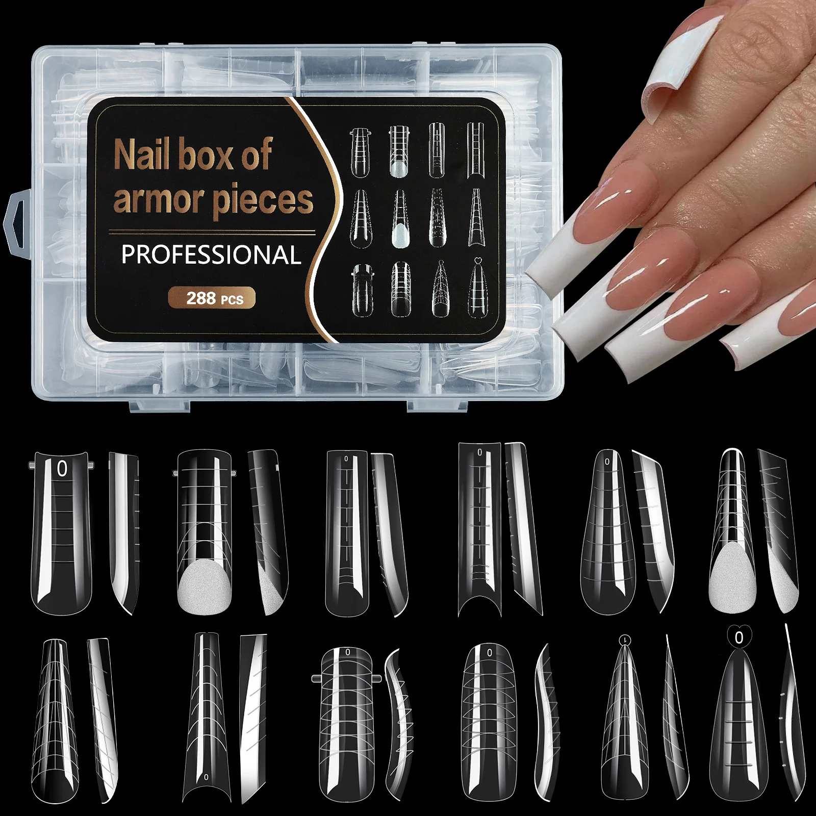 Professional Nail Box with 288pcs: 12 Models of Full Cover Nail