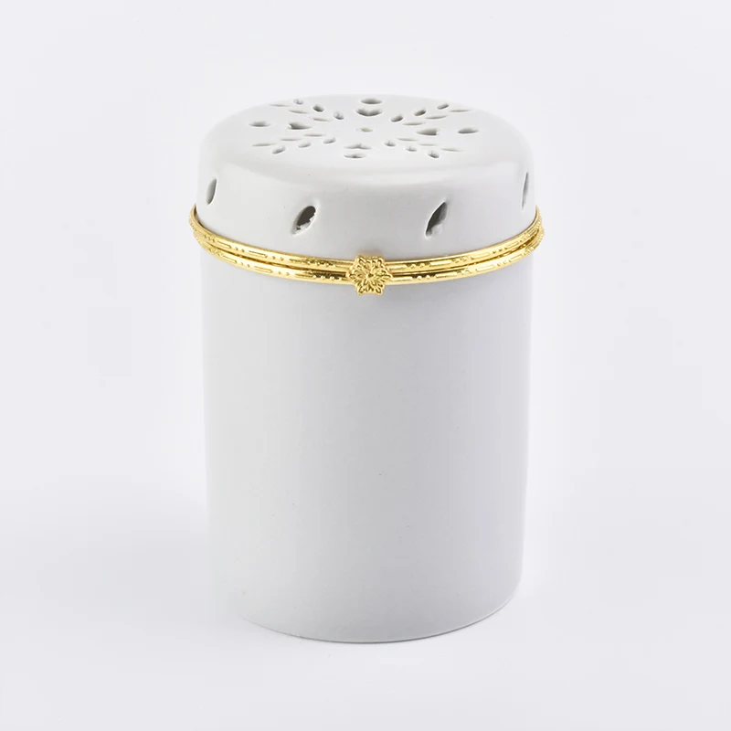Cylinder custom candle scented votive holder church ceramic vessels with gold lid party decoration suppliers
