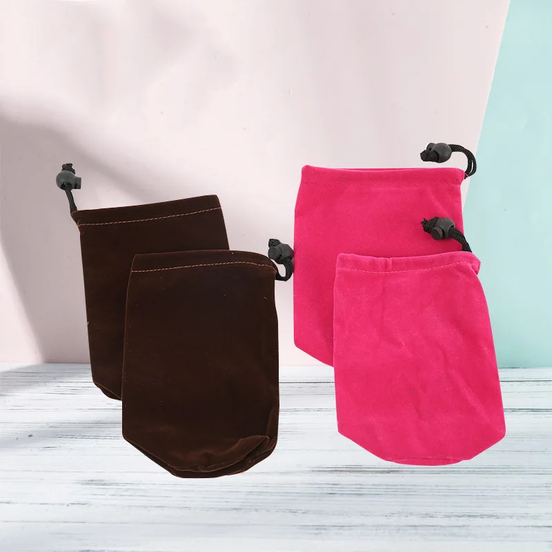 Fleece Round Bottom Brown Drawstring Bag 12*18cm Velvet Cosmetic