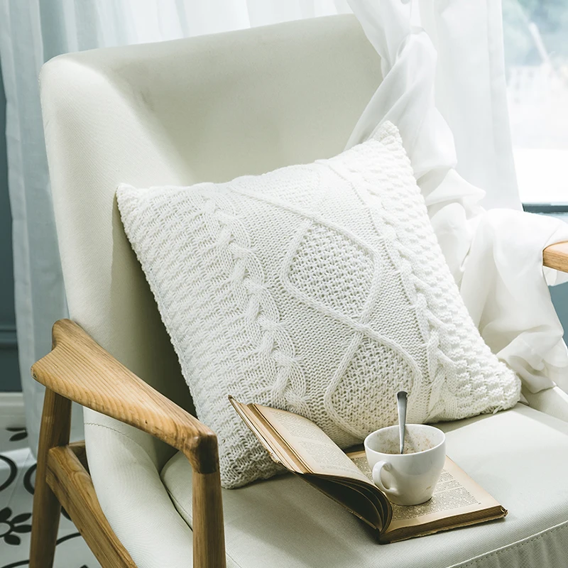 Blank Sublimation Throw Pillow Cover for Bed Dy Handmade White Solid Hotel Knitted Custom Pillow 1 Pc/ Poly Bag Home Seat Cn;jia factory