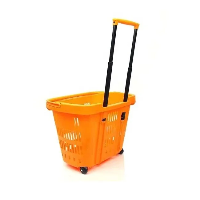 
Eco-friendly rolling plastic shopping basket with two wheels 