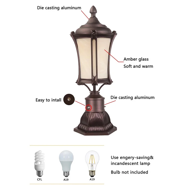 Factory price custom made Antique waterproof garden light wall lamp post aluminum garden lighting pole light landscape lighting