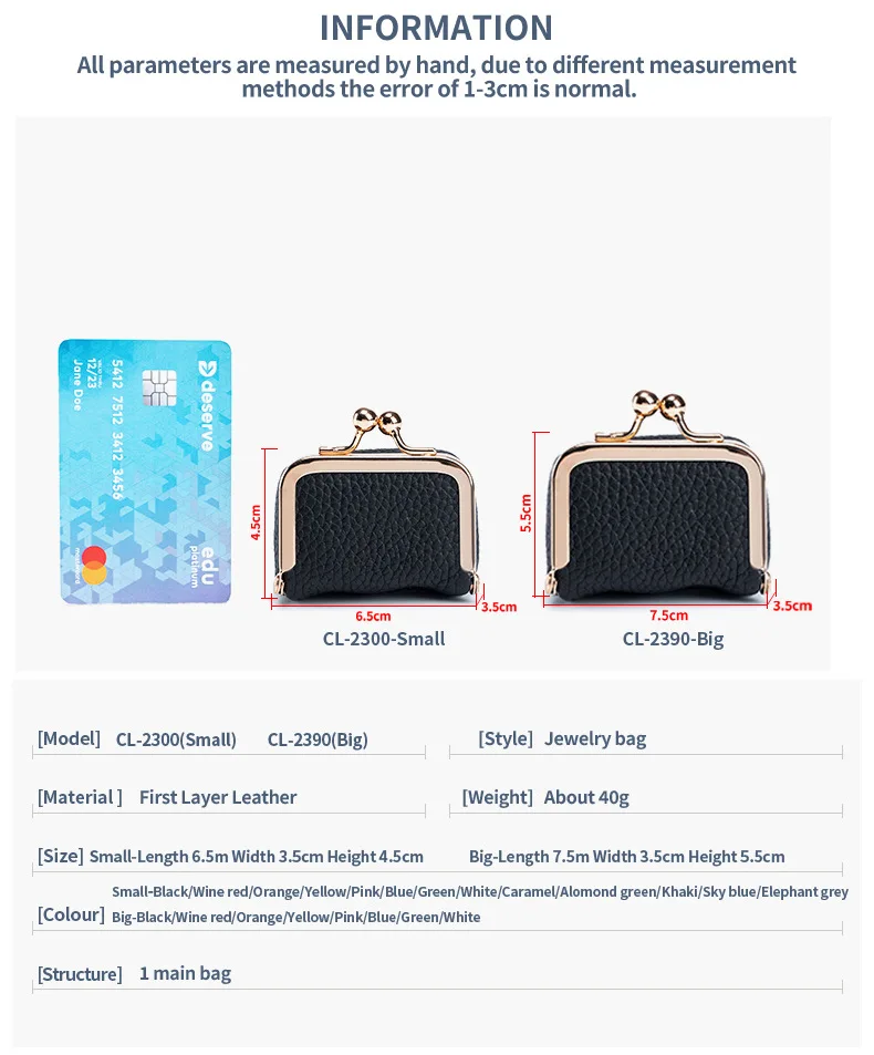 Compact Clasp Bag with Genuine Leather for Rings Mini Necklace Earrings-Waterproof Jewelry Box Coin Purse with Diamond Rings