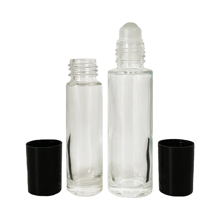 Wholesale 6ml 8ml 10 Ml Clear Glass Roller Bottles With Glass Roll On Inserts And White Caps 6926