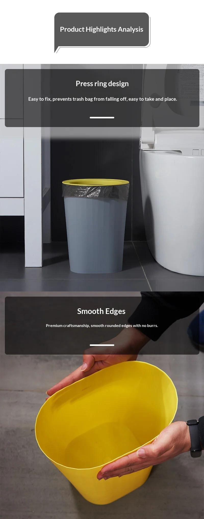 Plastic PP Material Uncovered Trash Bin Creative Simple Large Pressure ...
