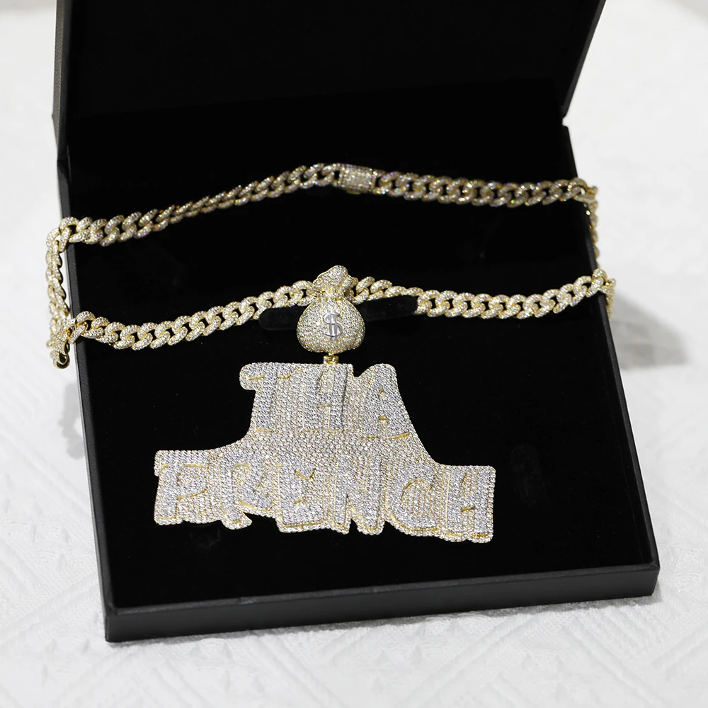 Customized Hiphop Iced Out Letter Pendant And Cuban Chain Jewelry Pass 