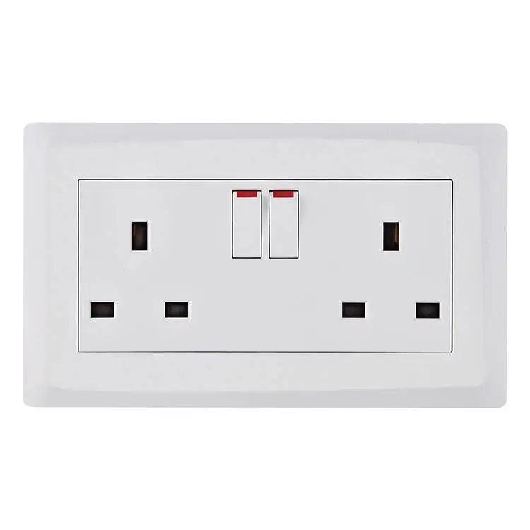 UK Standard 2G 2W Light Switch Socket 13A 250V Push Button Power Electrical Wall Double Sockets and Switches With LED Indicator