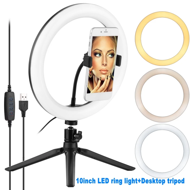 26cm/10inch LED Selfie Ring Light Dimmable LED Ring Lamp Photo Video Camera Phone Light ringlight For Live YouTube Fill Light