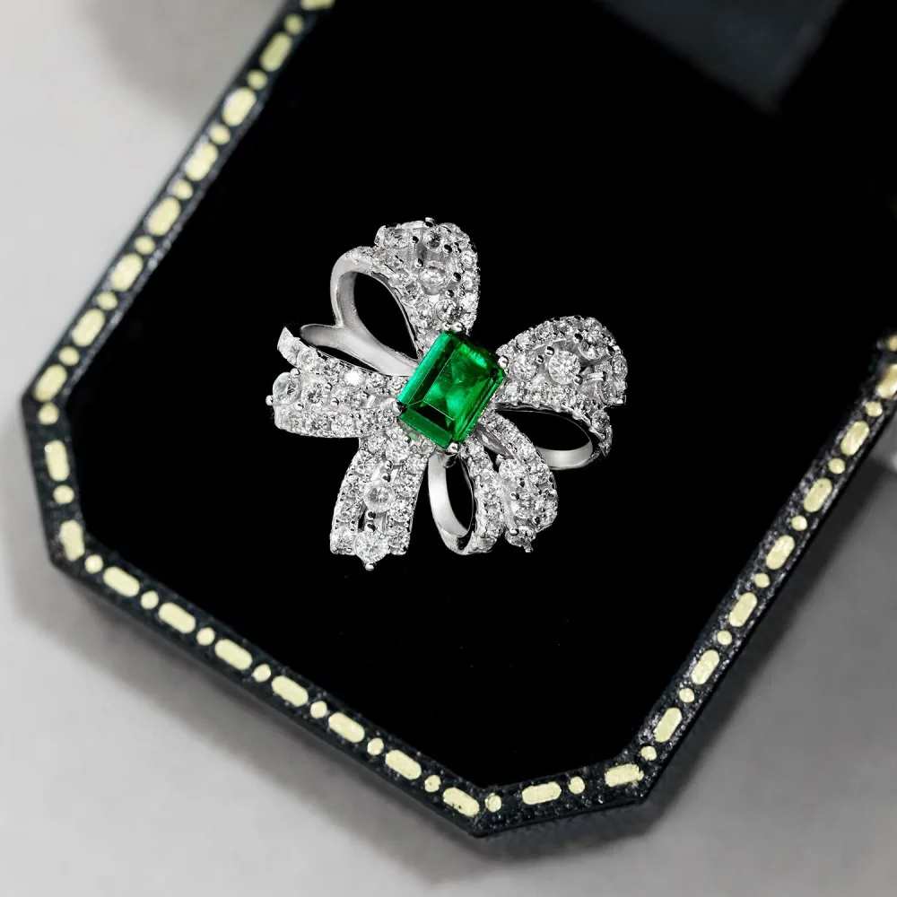 Women's S925 Sterling Silver Ring New Fine Gem Water Drop Geometric Bow Pagoda with Lab Diamond Gemstone Rings
