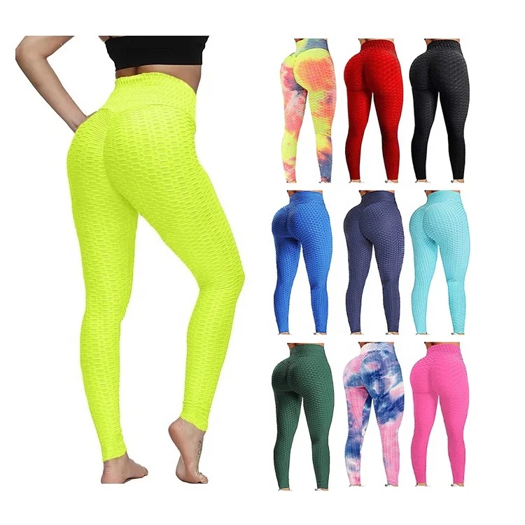 

QC802 - Custom printed women's high waist yoga pants butt lift sports workout tie dye seamless scrunch butt leggings, Customized color