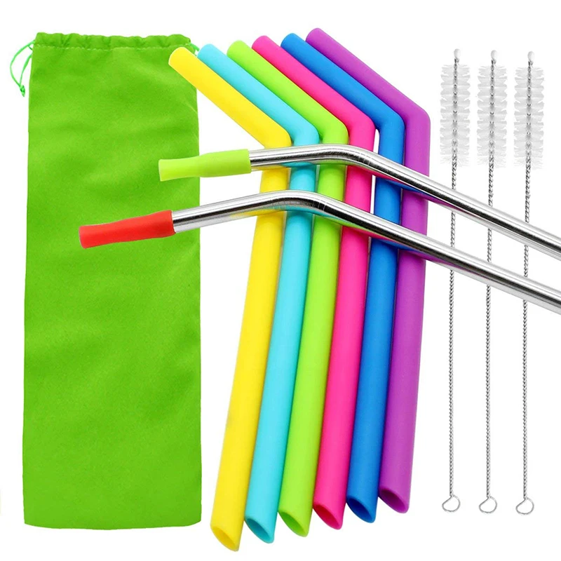 Reusable Silicone Straws Packs Of 8 Drinking Straws With Cleaning Brush