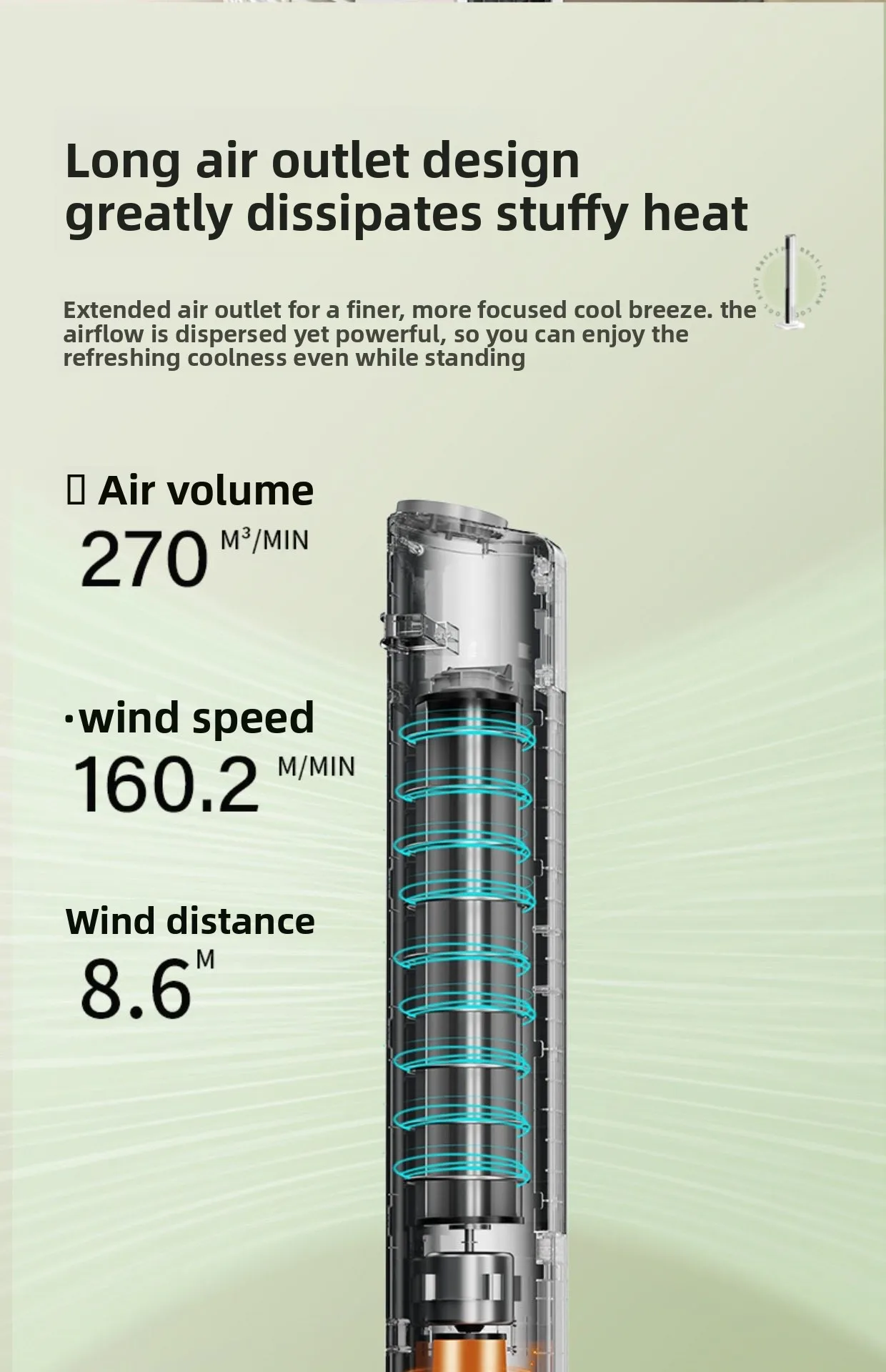 Tower Fan, 3-Speed, 60 W, Metal - detail 20