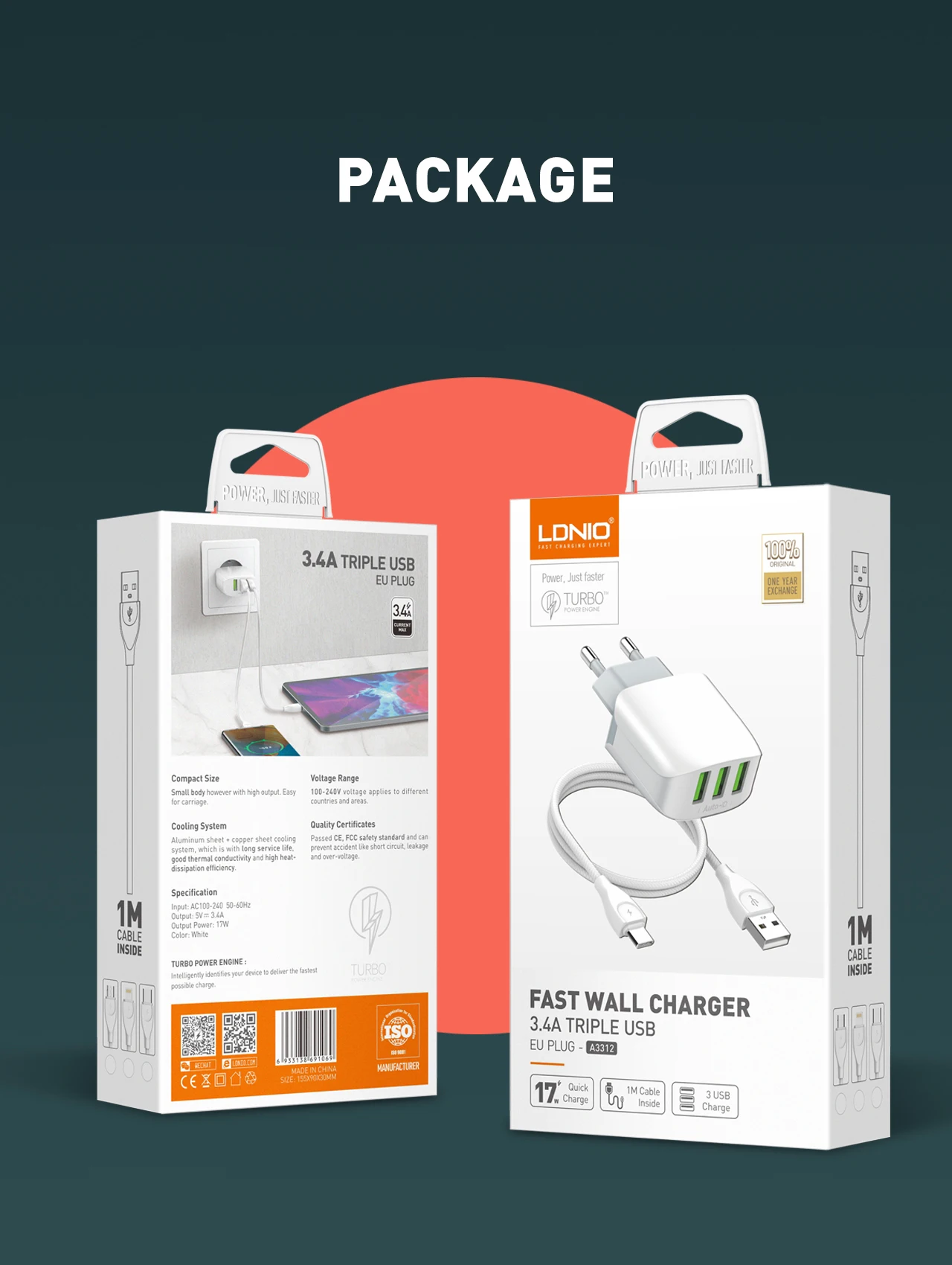 Ldnio Arrival New Hot Sale A3312 3usb Ports Eu Plug Quick Charge Triple