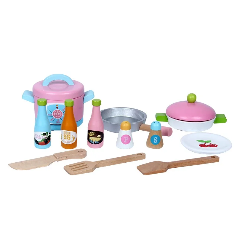 New Shape Hot Sale Wooden Pink Kitchen Toy Wooden Japan Kitchen B Set
