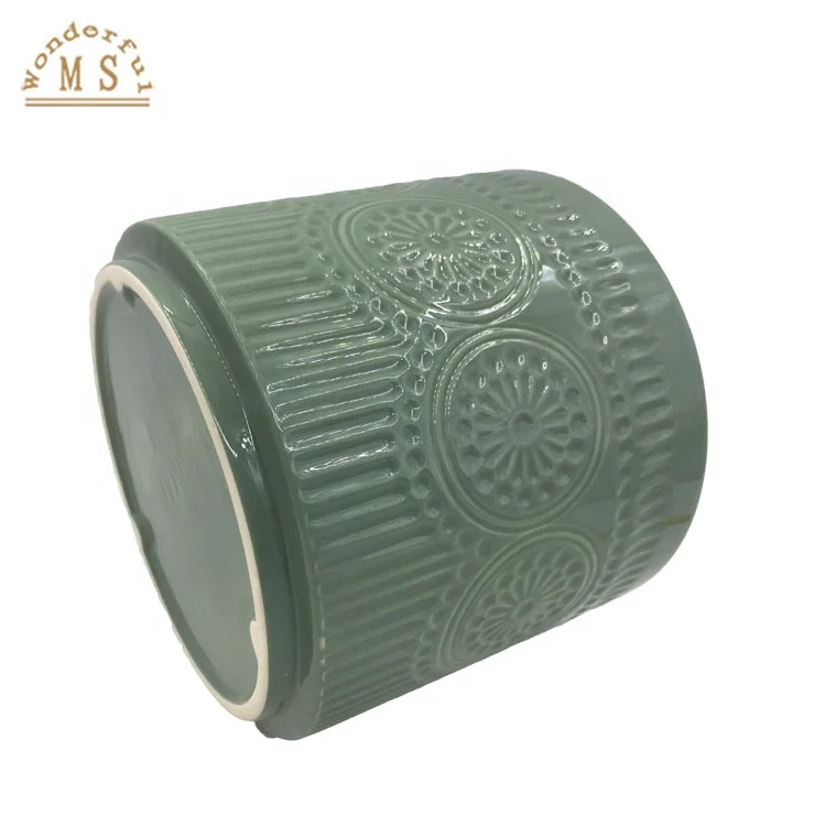 3D small country planter Ceramic Pot for home living room and garden Round Shape Relief Design apply for Valentine's Day Gift