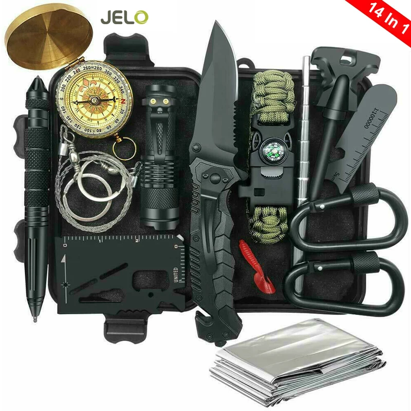 Portable 14 In 1 Emergency Survival Kit Wilderness Sos Tactical ...