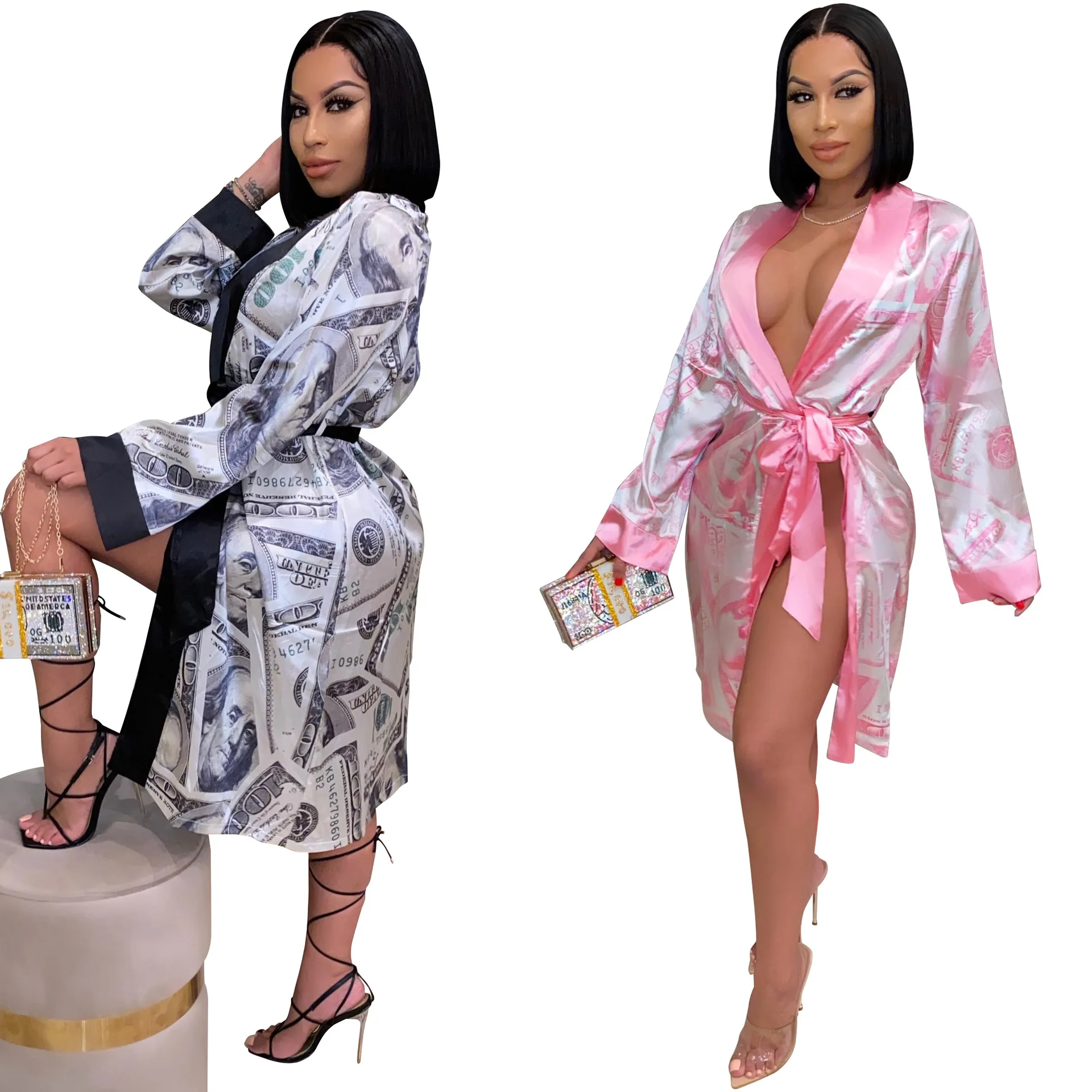 

LEVEL S390012 pink satin money silk robes women robe money satin river robes, Pink, black, red, orange, brown, purple, wine