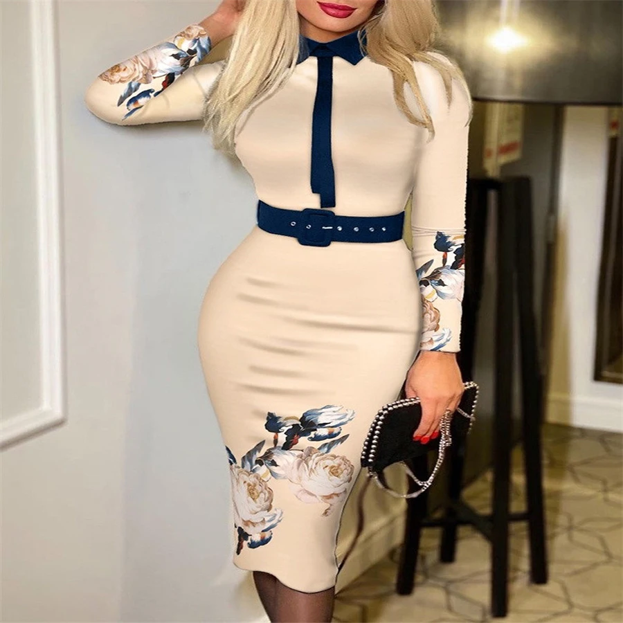 Ladies Formal Work Long Sleeve Business Bodycon Dress 2022