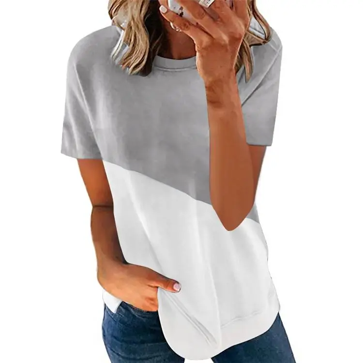 

Newest Design Clash Color Patchwork Plus Size T-Shirts Round Collar Short Sleeve Ladies Tops T Shirt Blouse Women