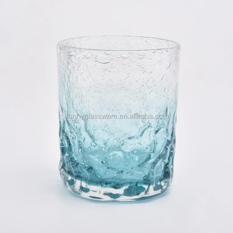 blue hand made votive glass candle jars