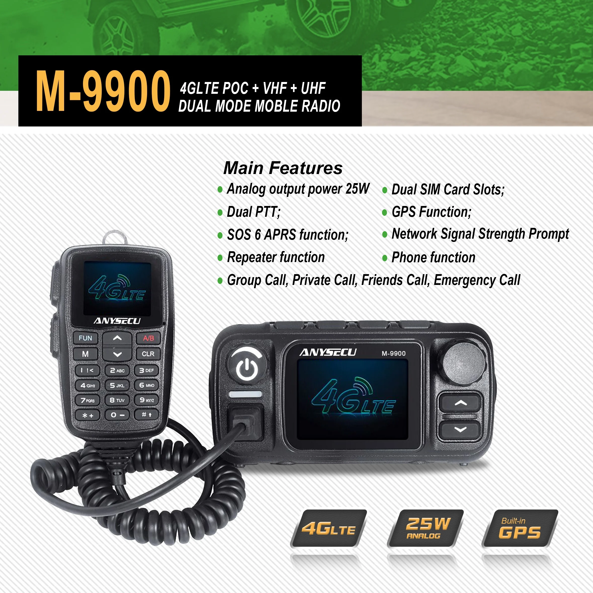 4g3g Ptt Network Radio Uhfvhf 25w Mobile Radio M 9900 With Gps Work With Real Ptt Non Android 1249