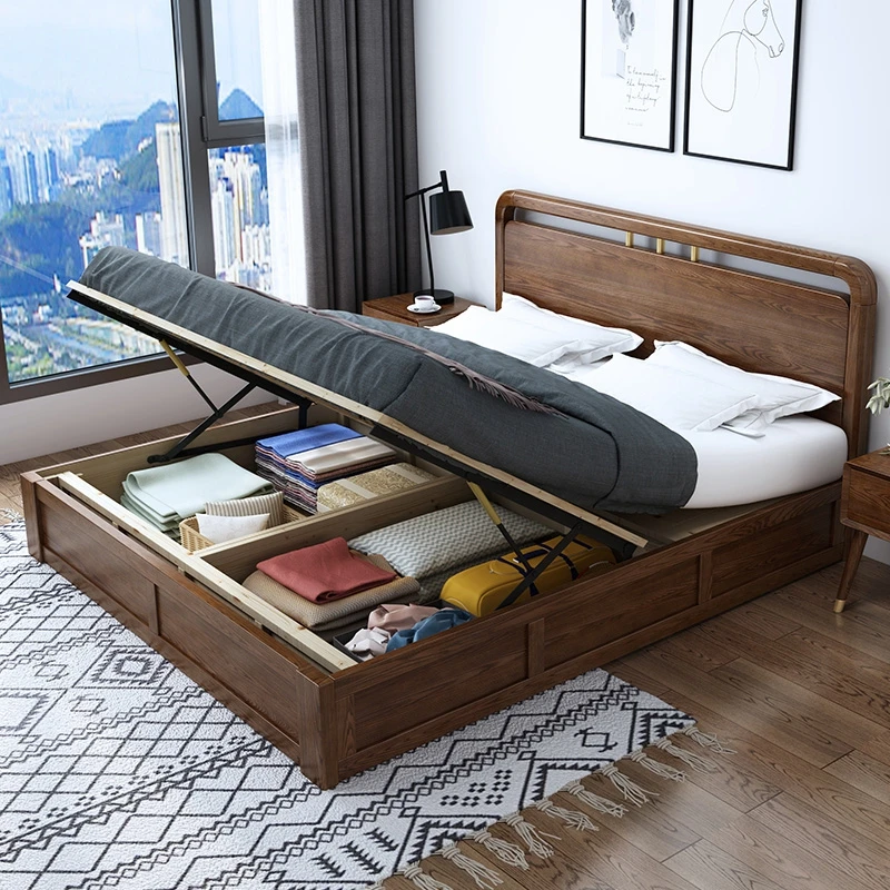 product-Luxury customizable bedroom furniture extendable storage box wooden bed King size double bed-1
