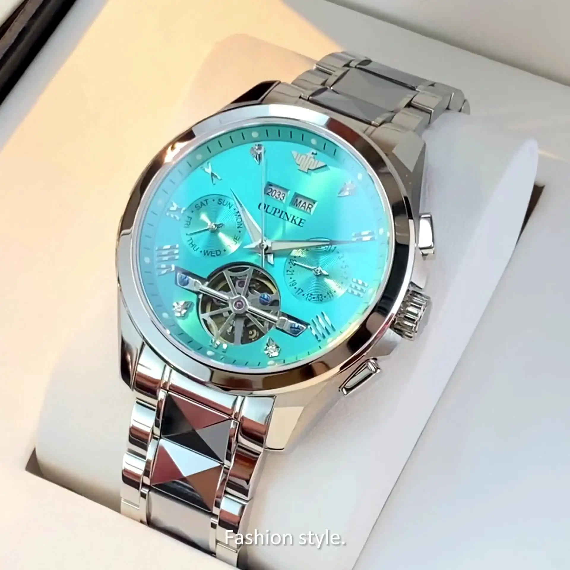 OUPINKE 3186 Blue Men's Mechanical Watch - 40mm Luxury Auto Date