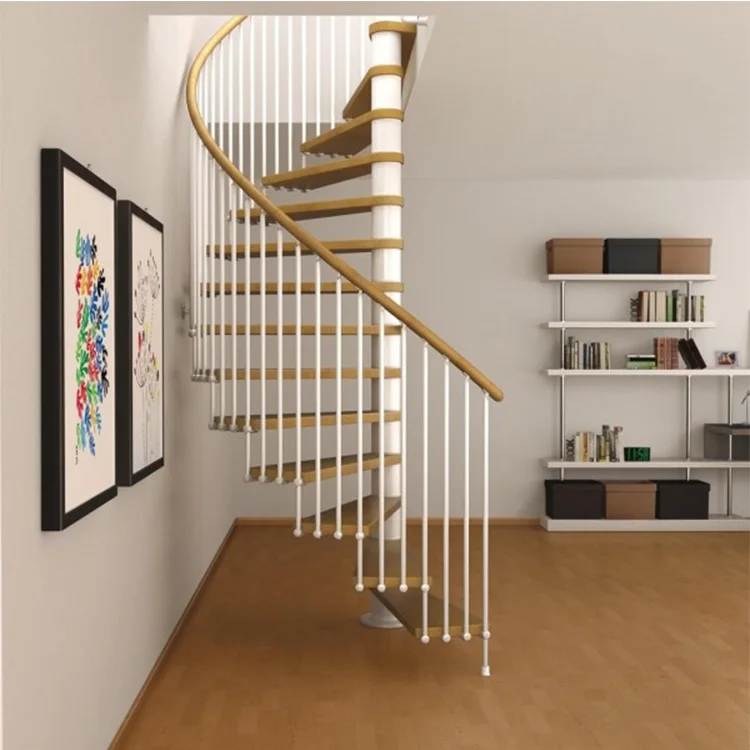 Apartment Interior Decoration Wood Tread Spiral Staircase