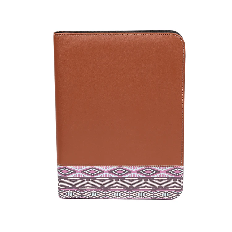 Hot selling a4 size leather personalized business travel zipper portfolio folder with Notepad